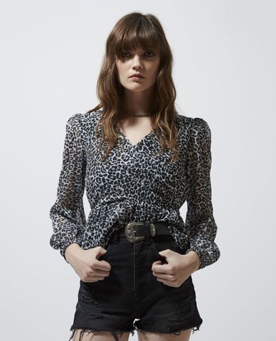  THE KOOPLES - Áo kiểu nữ cổ V tay dài Leopard Patterned 