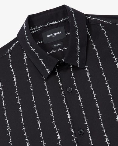  THE KOOPLES - Áo sơ mi nam Flowing Black With Logo Stripes 