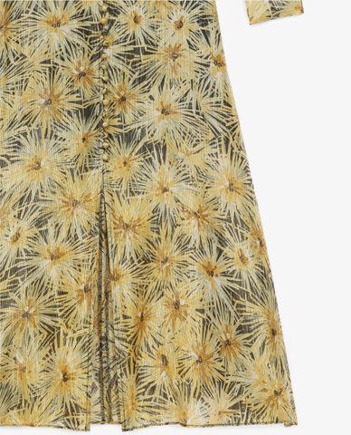  THE KOOPLES - Đầm midi cổ V tay dài phối họa tiết hoa thời trang 