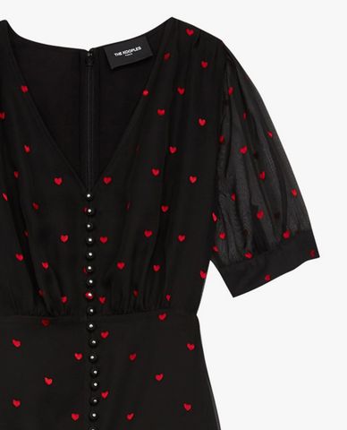 THE KOOPLES - Đầm midi cổ chữ V Heart Print 