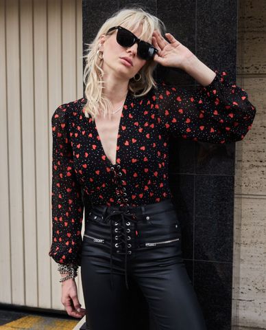  THE KOOPLES - Áo croptop nữ họa tiết trái tim 