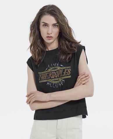  THE KOOPLES - Áo thun nữ sát nách Ecru Cotton 