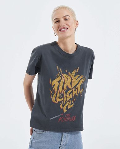  THE KOOPLES - Áo thun nữ cổ tròn tay ngắn Rock Screen Print 