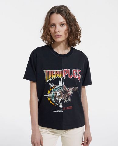  THE KOOPLES - Áo thun nữ ngắn tay phom suông Patchwork Print 