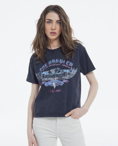  THE KOOPLES - Áo thun nữ phom suông ngắn tay Eagle Print 