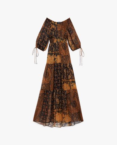  THE KOOPLES - Đầm midi cổ tròn tay ngắn Long Fluid Floral 