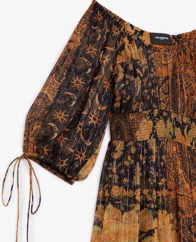  THE KOOPLES - Đầm midi cổ tròn tay ngắn Long Fluid Floral 