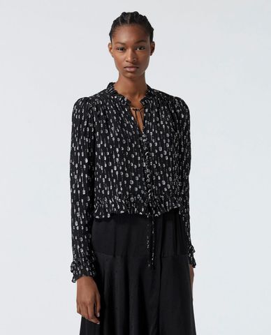  THE KOOPLES - Áo kiểu nữ tay dài Smart Black Silver Cuffs 