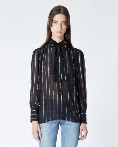  THE KOOPLES - Áo sơ mi nữ tay dài cổ bẻ phối dây thắt thời trang 