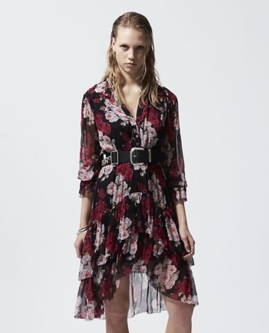  THE KOOPLES - Đầm midi vạt xéo họa tiết hoa Black Short 