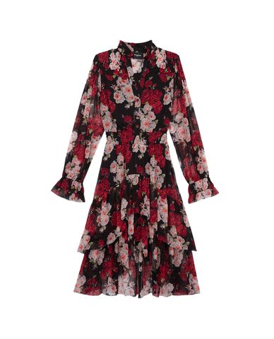  THE KOOPLES - Đầm midi vạt xéo họa tiết hoa Black Short 