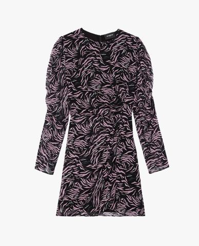  THE KOOPLES - Đầm mini cổ tròn tay dài Zebra Print 