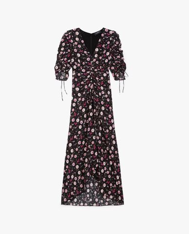  THE KOOPLES - Đầm midi cổ V rút dây Floral Print 