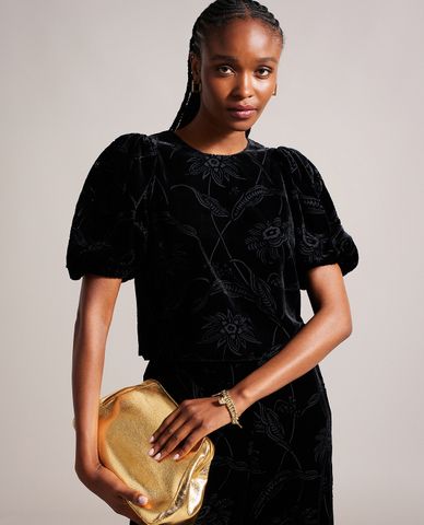  TED BAKER - Áo kiểu nữ cổ tròn tay phồng phối nơ điệu đà Bettiaa 