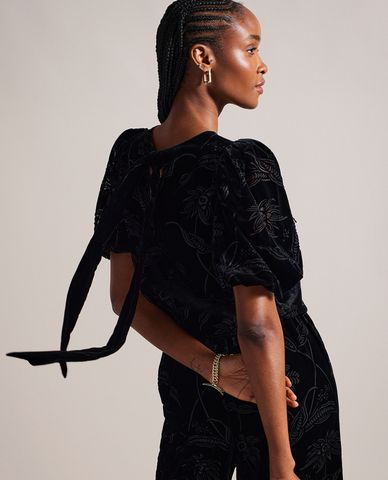  TED BAKER - Áo kiểu nữ cổ tròn tay phồng phối nơ điệu đà Bettiaa 