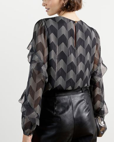  TED BAKER - Áo kiểu nữ tay dài cổ tròn viền bèo Mowenna 