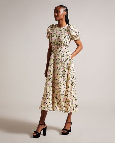  TED BAKER - Đầm xếp li midi cổ tròn tay ngắn Altheea 