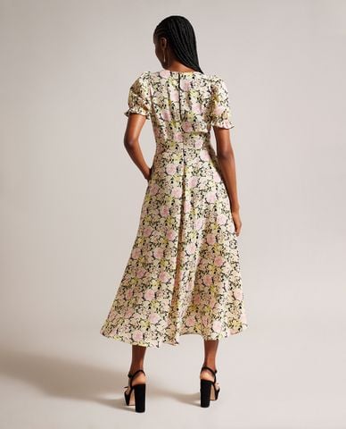  TED BAKER - Đầm xếp li midi cổ tròn tay ngắn Altheea 