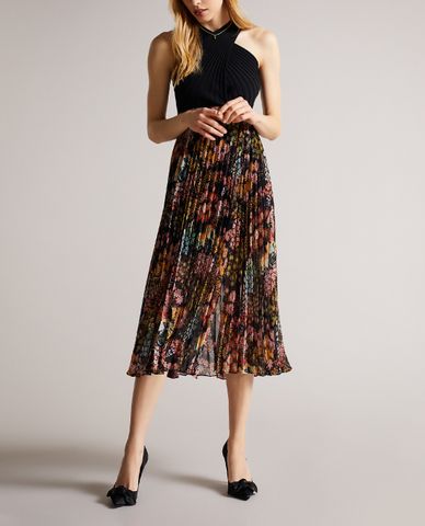  TED BAKER - Đầm midi xếp li cổ yếm xoắn Aquila 