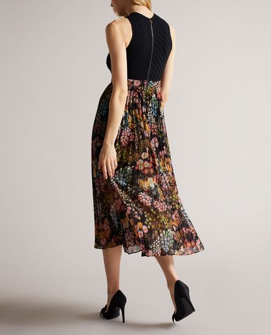  TED BAKER - Đầm midi xếp li cổ yếm xoắn Aquila 