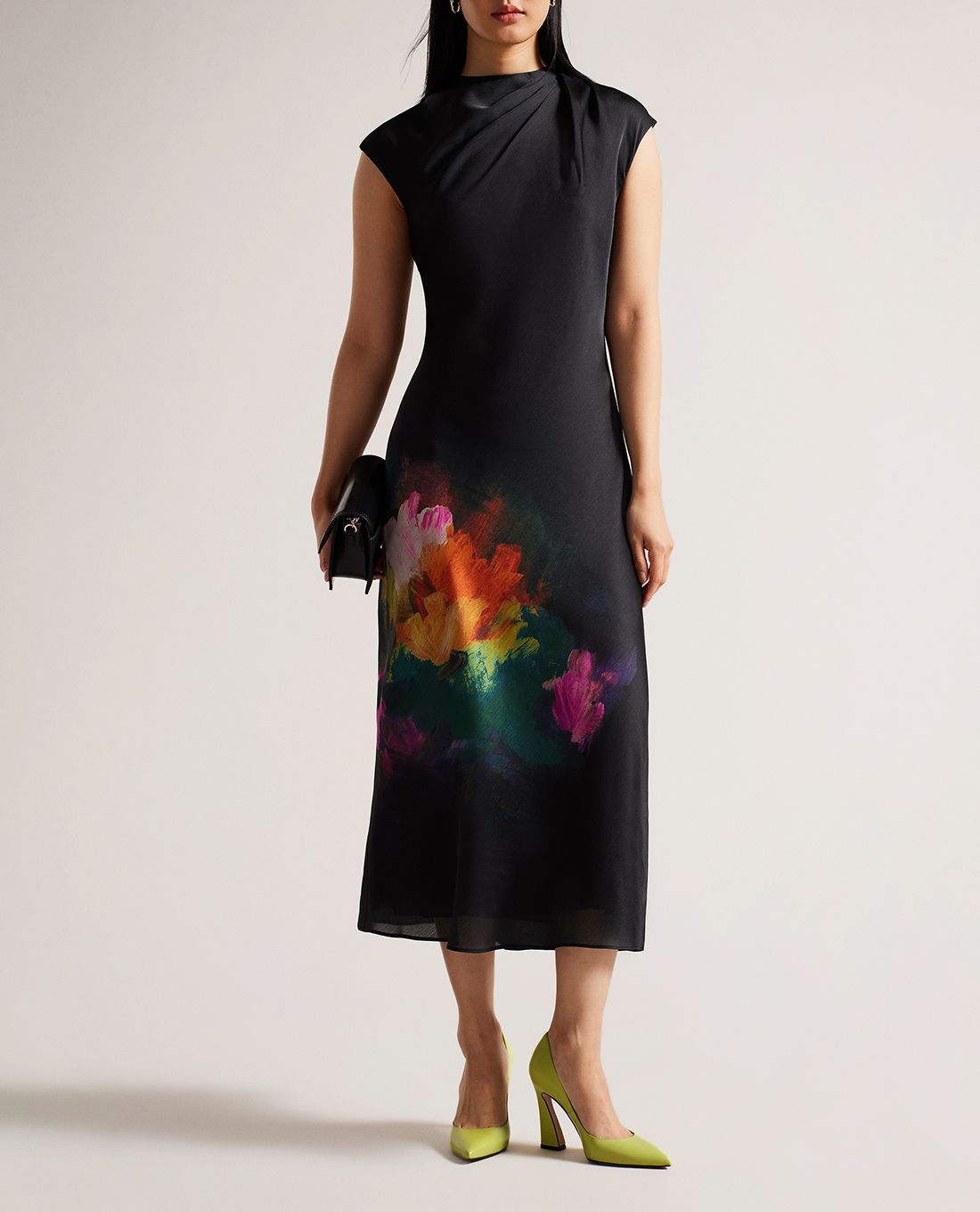 TED BAKER  Đầm midi tay ngắn cổ tròn xếp ly Averiee