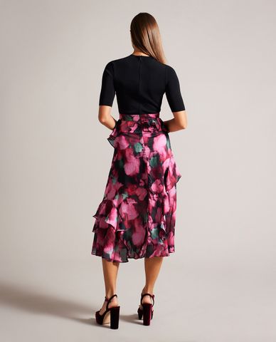  TED BAKER - Đầm xếp tầng midi cổ tròn tay ngắn Darciia 