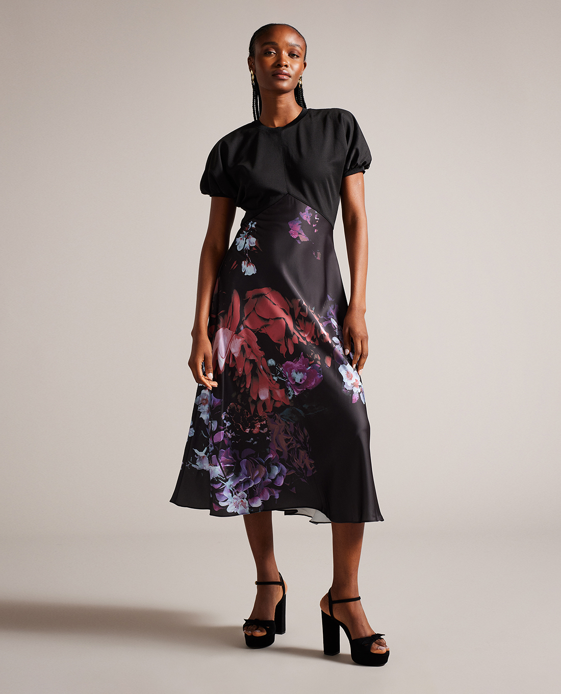 TED BAKER - Đầm midi phom suông cổ tròn in hoa Drewee