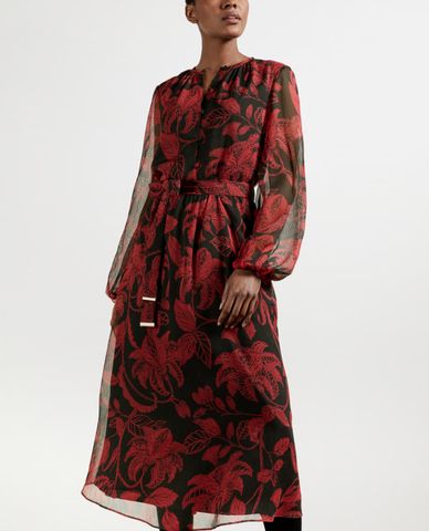  TED BAKER - Đầm midi tay dài cổ tròn phối thắt lưng Rococo Button Down 