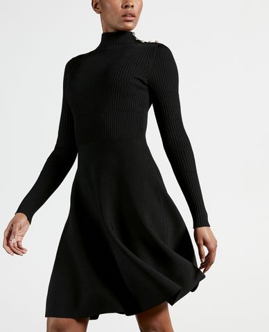  TED BAKER - Đầm midi tay dài cổ trụ Button Detail Skater 