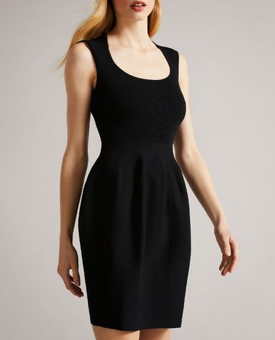  TED BAKER - Đầm mini dệt kim tay ngắn phối zip Judit 