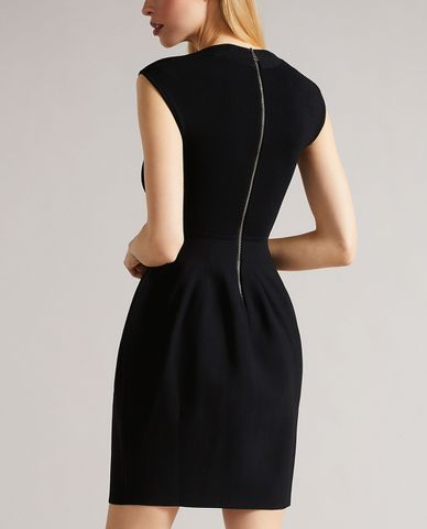  TED BAKER - Đầm mini dệt kim tay ngắn phối zip Judit 