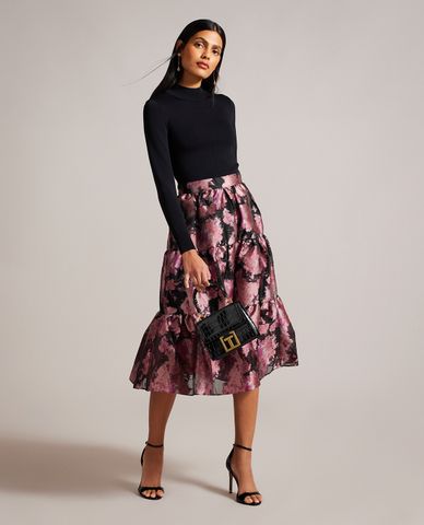  TED BAKER - Đầm xếp tầng midi cổ tròn tay dài Kasymae 