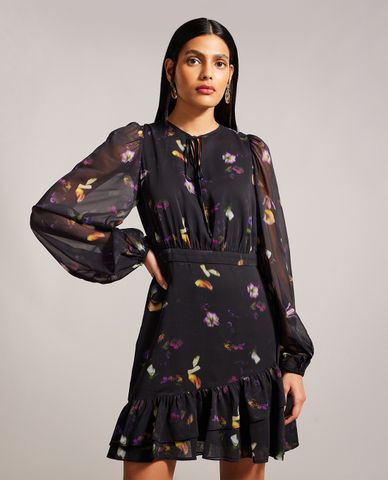  TED BAKER - Đầm xếp tầng mini cổ tròn tay dài in hoa Nikaii 