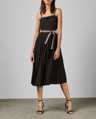  TED BAKER - Đầm midi hai dây Black Pleatzi 