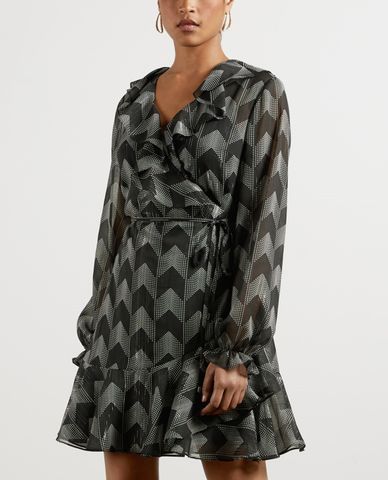  TED BAKER - Đầm mini cổ v tay dài Ruffle Wrap 