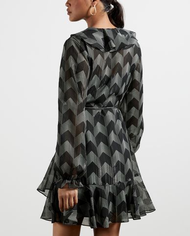  TED BAKER - Đầm mini cổ v tay dài Ruffle Wrap 
