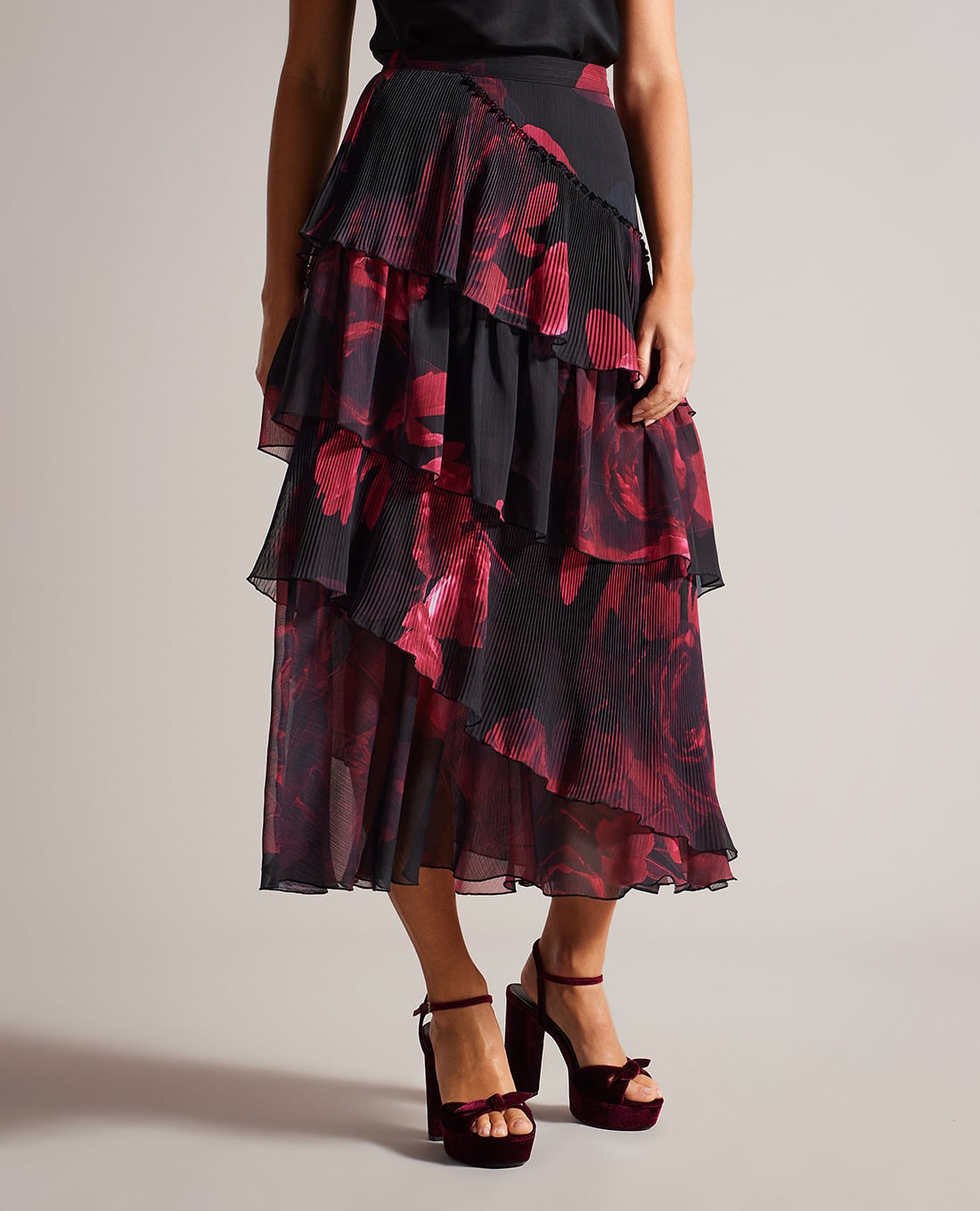 TED BAKER - Chân váy xếp tầng midi Ferelia