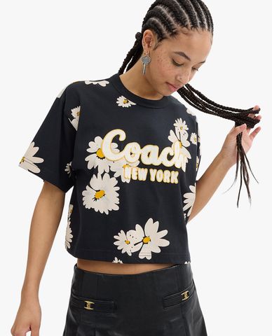  COACH - Áo croptop nữ cổ tròn tay ngắn phối hoạ tiết Floral 