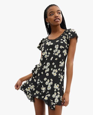  COACH - Đầm xếp tầng mini cổ tròn tay ngắn hoạ tiết Floral 