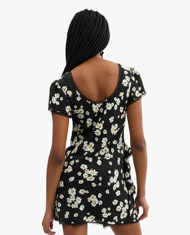  COACH - Đầm xếp tầng mini cổ tròn tay ngắn hoạ tiết Floral 