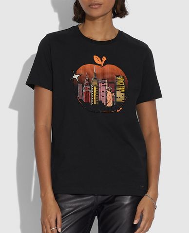  COACH - Áo thun nữ cổ tròn ngắn tay Apple Skyline 