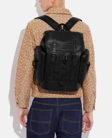  COACH - Balo nam da nắp gập rút dây thời trang Hitch In Signature 