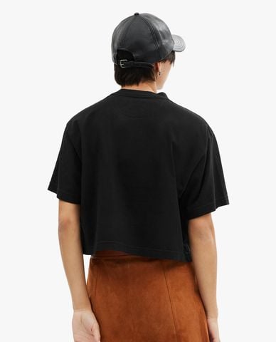  COACH - Áo croptop nữ cổ tròn tay ngắn phối logo Cursive Signature 