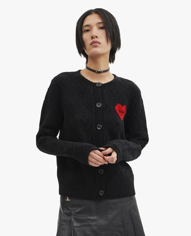  COACH - Áo khoác cardigan nữ thêu hình trái tim Pointelle 