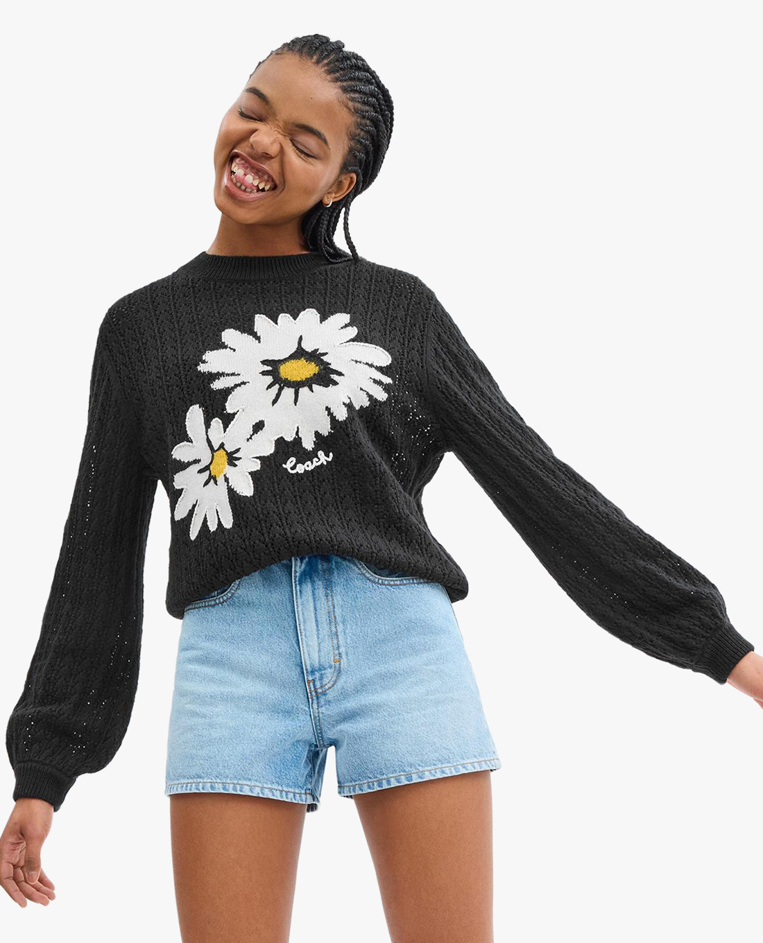 COACH - Áo sweater nữ cổ tròn tay dài phối hình nổi bật Floral