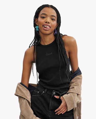  COACH - Áo sát nách nữ cổ tròn phối logo Ribbed 