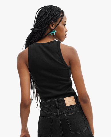  COACH - Áo sát nách nữ cổ tròn phối logo Ribbed 