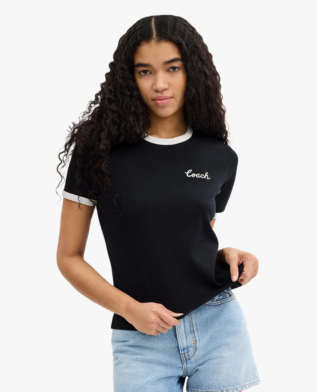 COACH - Áo thun nữ cổ tròn Signature Ringer