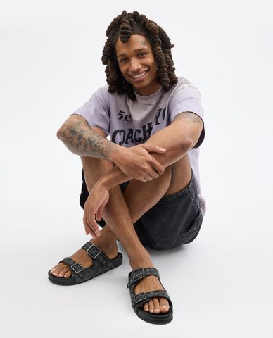  COACH - Dép nam quai ngang bản vừa monogram phối khoá gài Buckle 