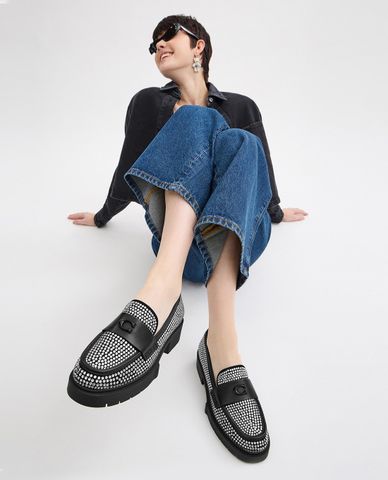  COACH - Giày lười nữ đế cao đính đá thời thượng 